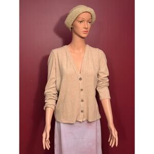 Banana Republic Women's M Ribbed V-Neck Cardigan Tan Beige Button Up Sweater